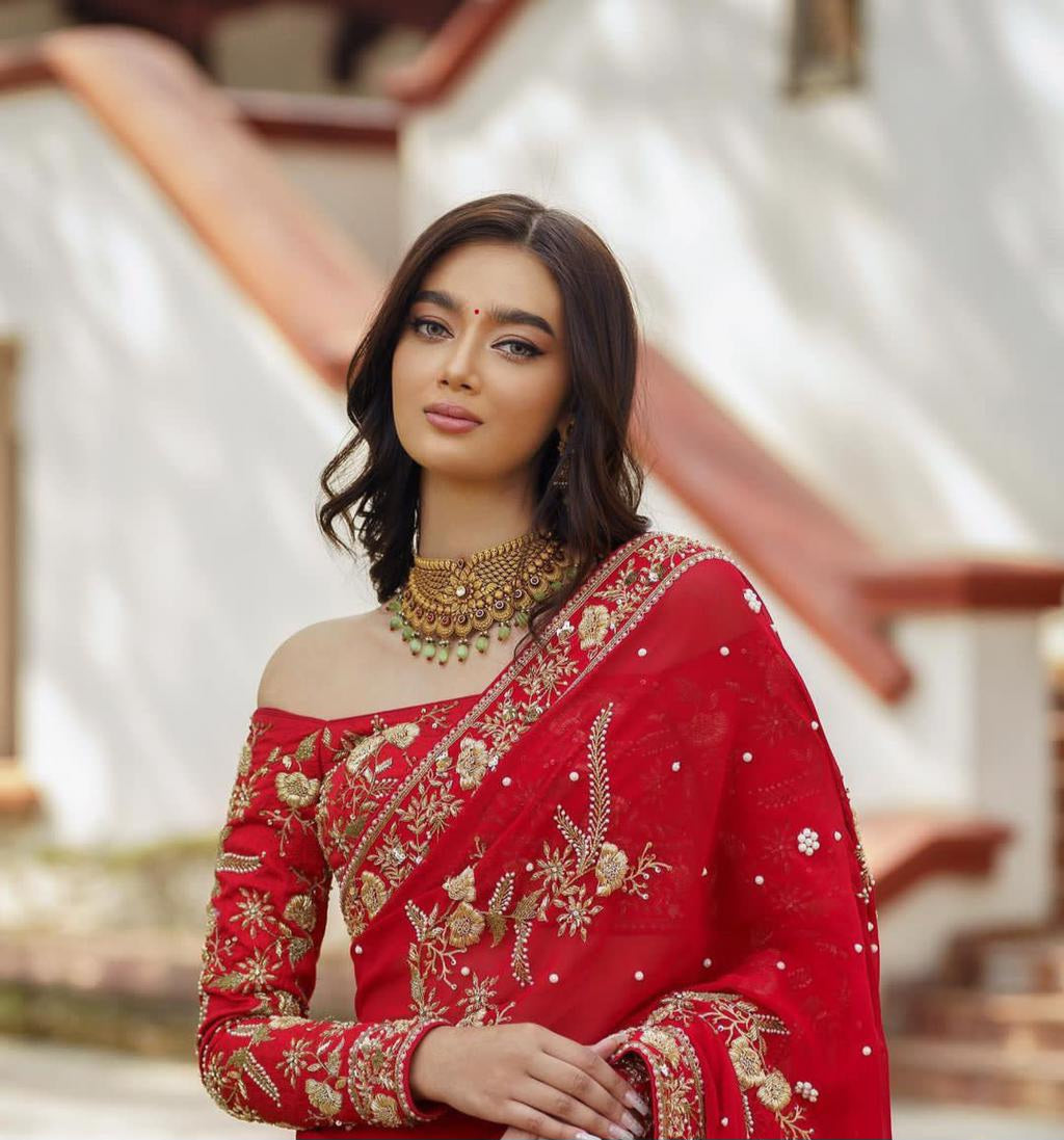 Red Wedding wear premium Ready to wear indian saree