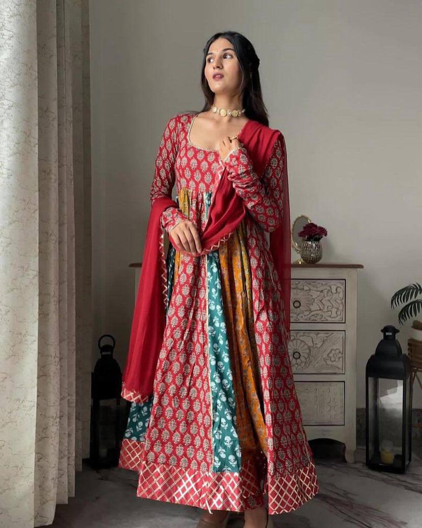 Full Flaired long anarkali gown Wedding Festival partywear Indian Ready To Wear dress