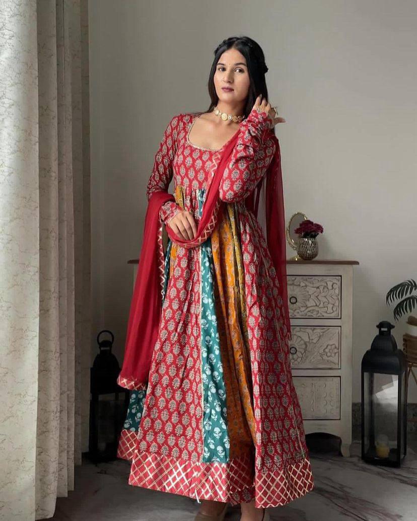 Full Flaired long anarkali gown Wedding Festival partywear Indian Ready To Wear dress