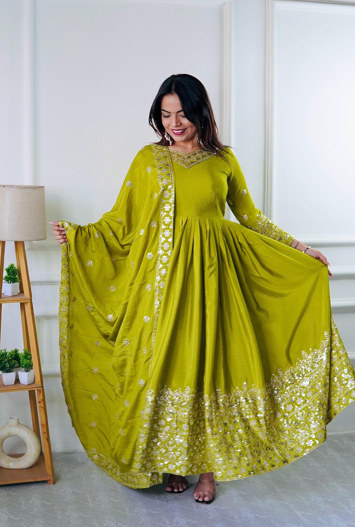 Green Salwar Kameez set anarkali Full Flair Indian Dress