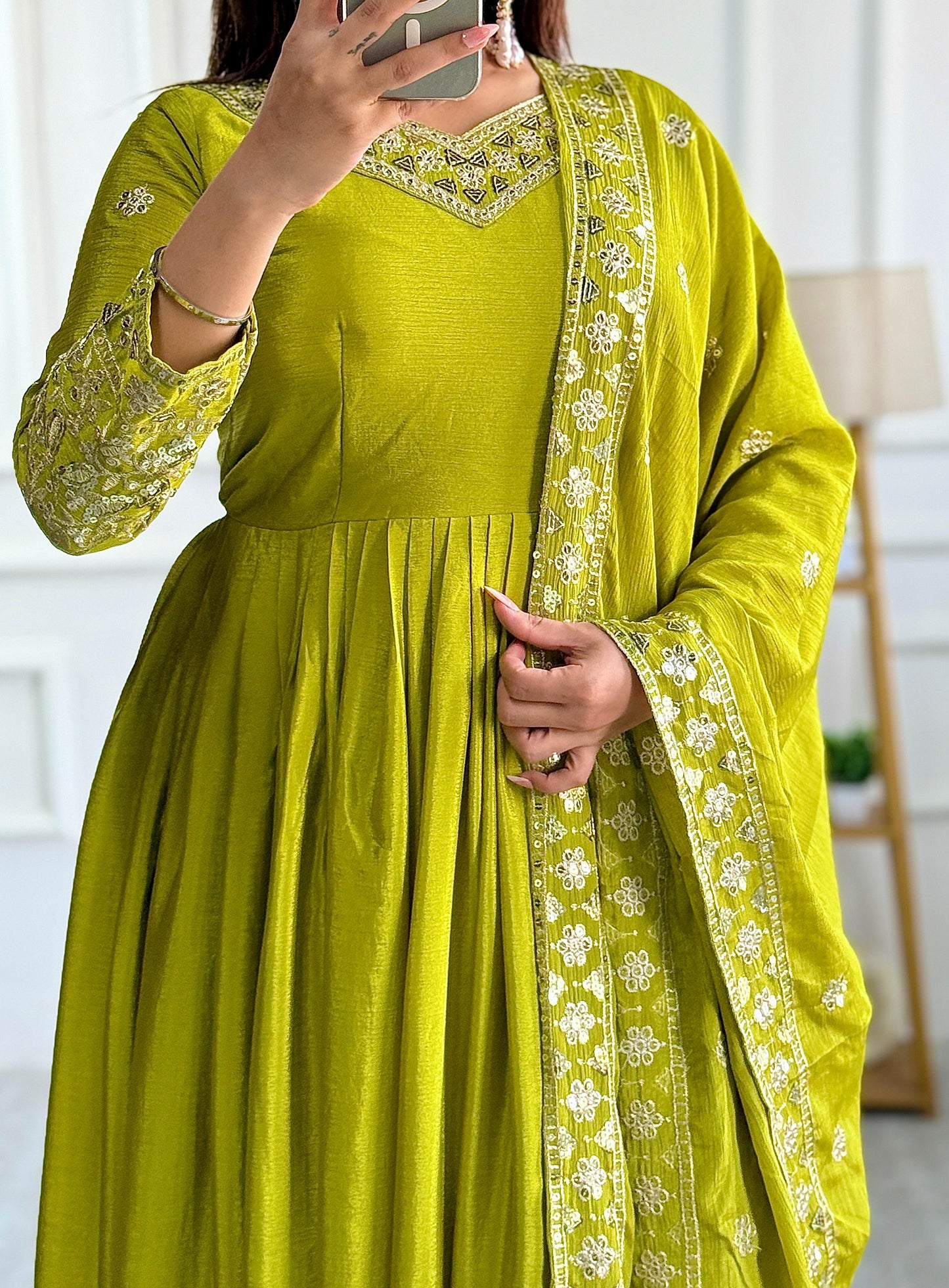 Green Salwar Kameez set anarkali Full Flair Indian Dress