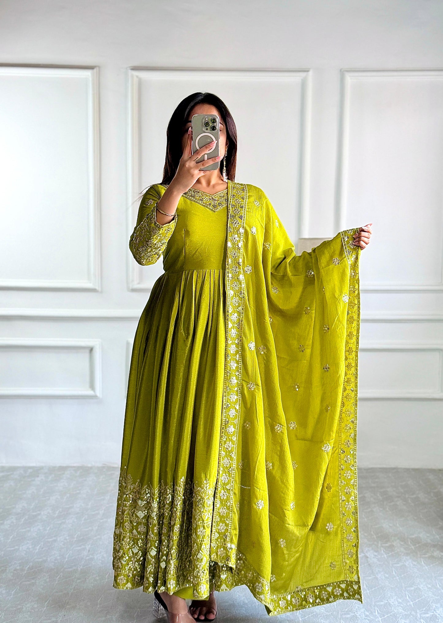 Green Salwar Kameez set anarkali Full Flair Indian Dress