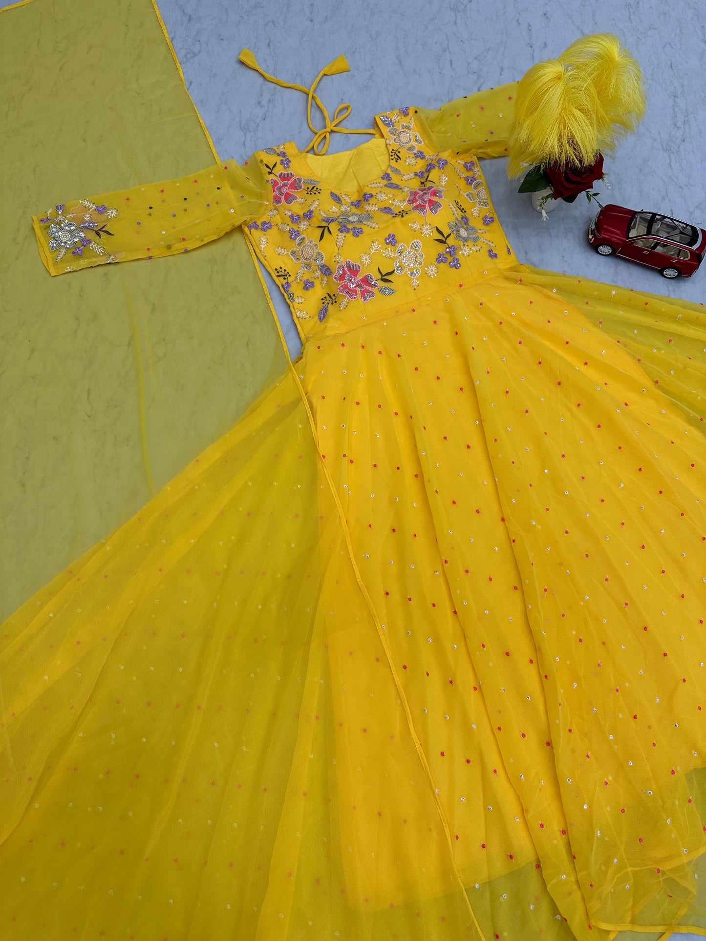 Haldi Wedding wear anarkali Full Flair gown Stitched partywear Festival Dress