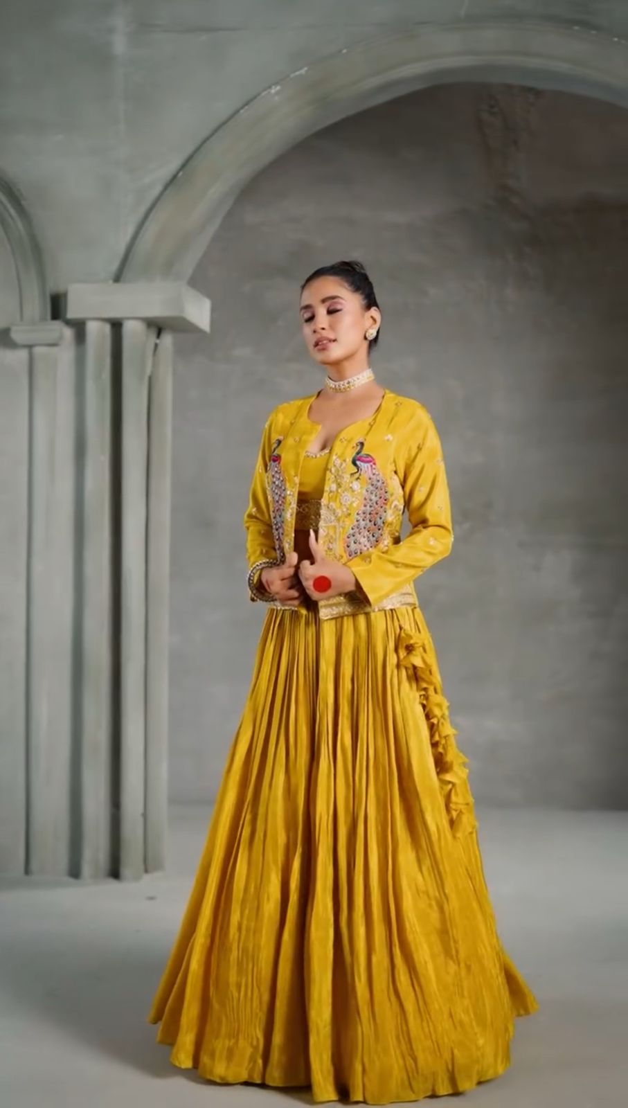 Haldi Indowestern lehenga choli with Jacket Readymade Indian wedding Festival Lehenga Choli partywear