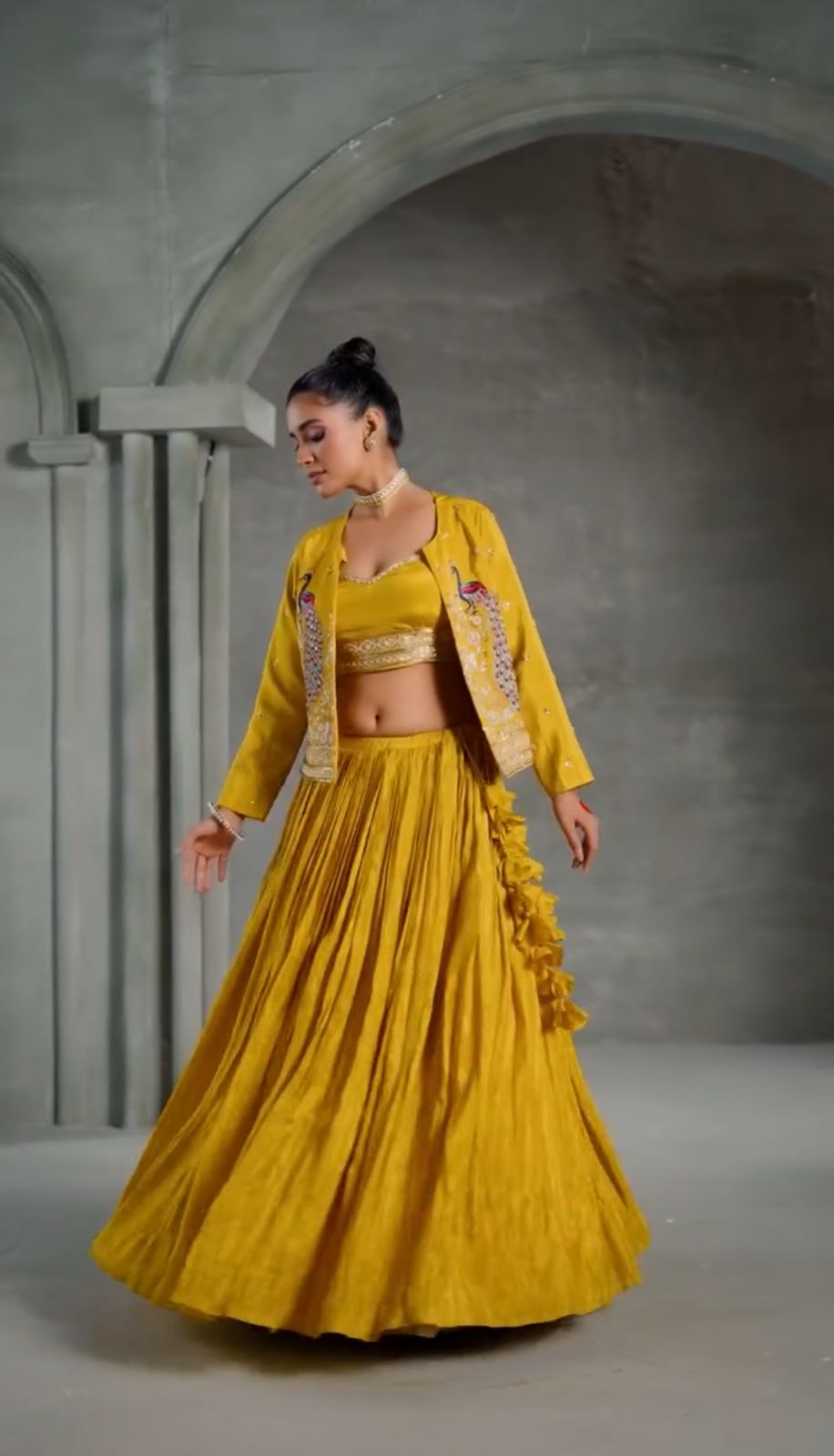 Haldi Indowestern lehenga choli with Jacket Readymade Indian wedding Festival Lehenga Choli partywear