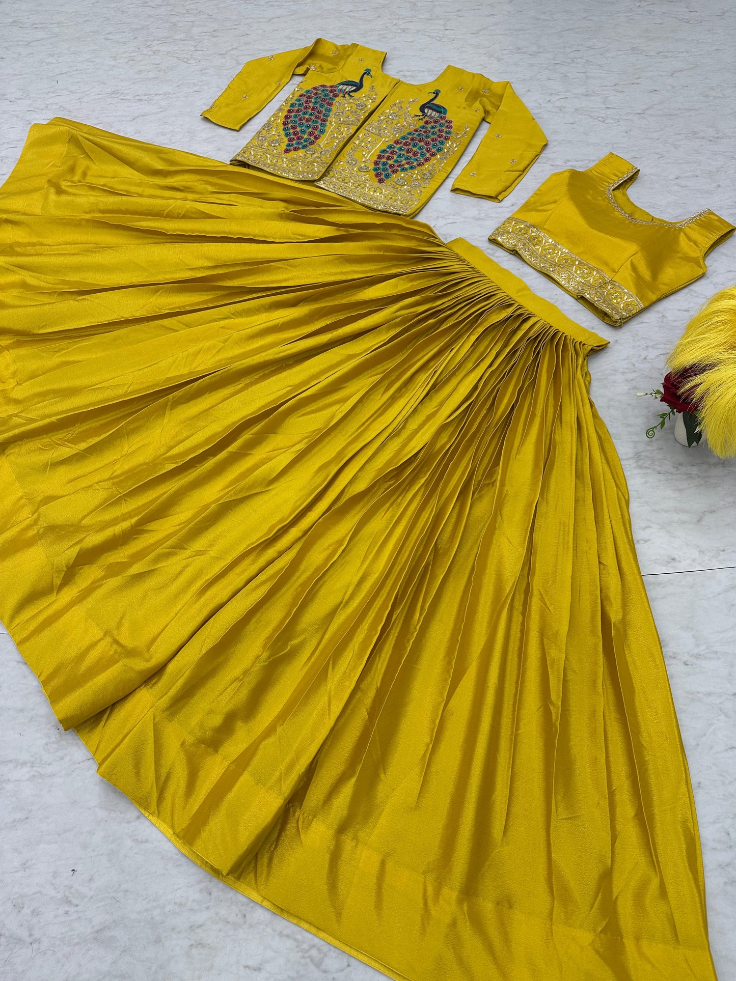 Haldi Indowestern lehenga choli with Jacket Readymade Indian wedding Festival Lehenga Choli partywear