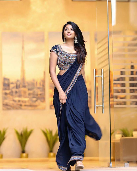 Ready To Wear Wedding Festival partywear saree with stitched blouse