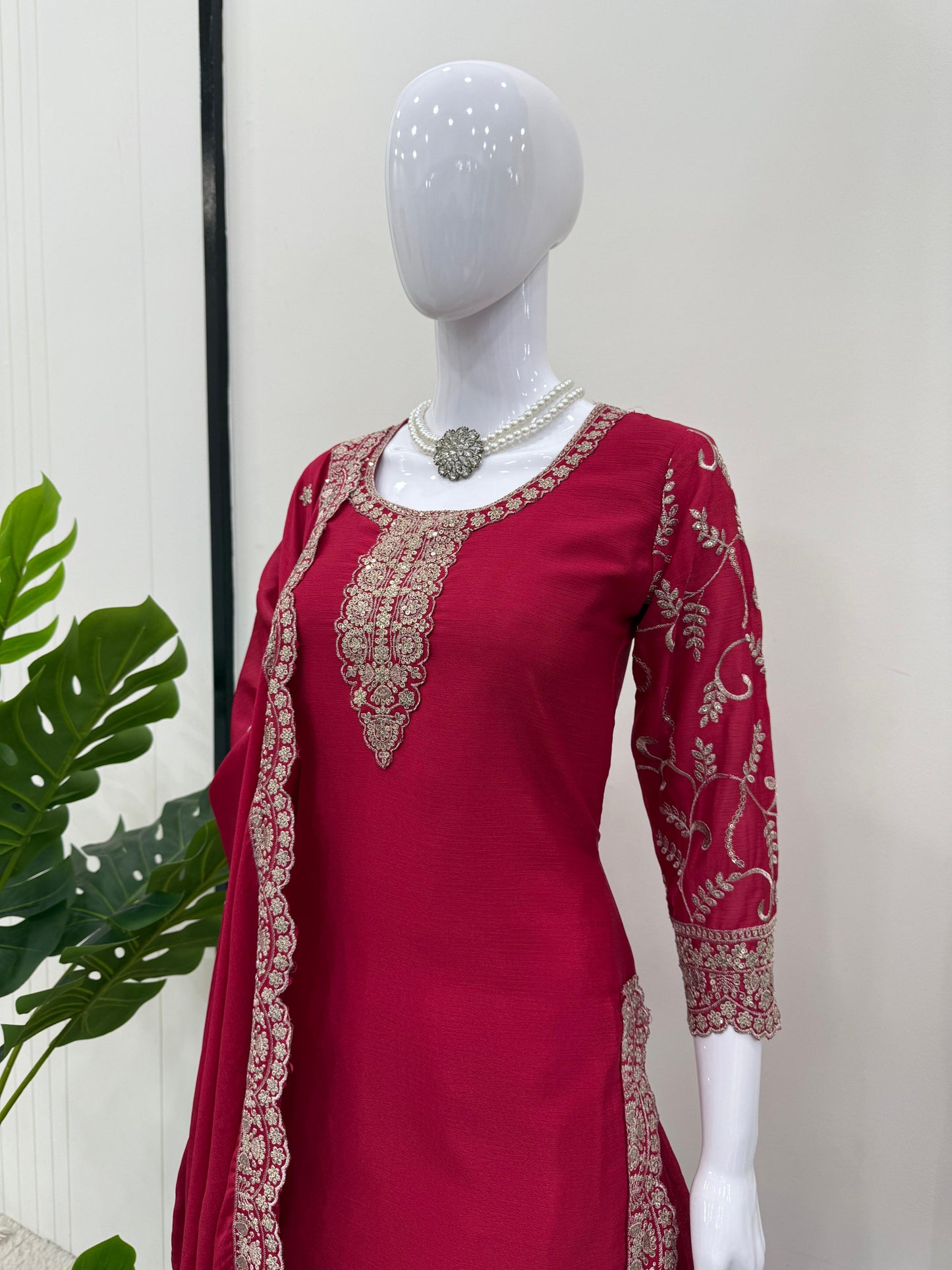 Readymade Indian red Palazzo Suit Set pakistani eid salwar kameez