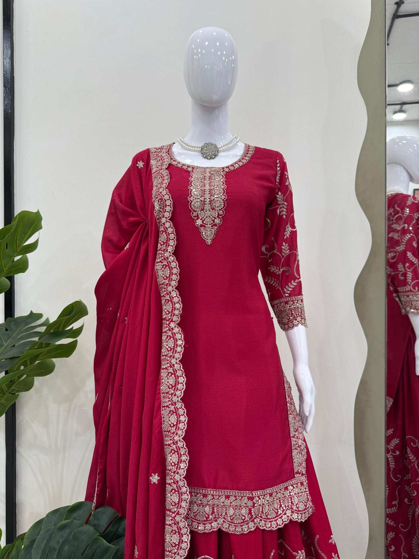 Readymade Indian red Palazzo Suit Set pakistani eid salwar kameez