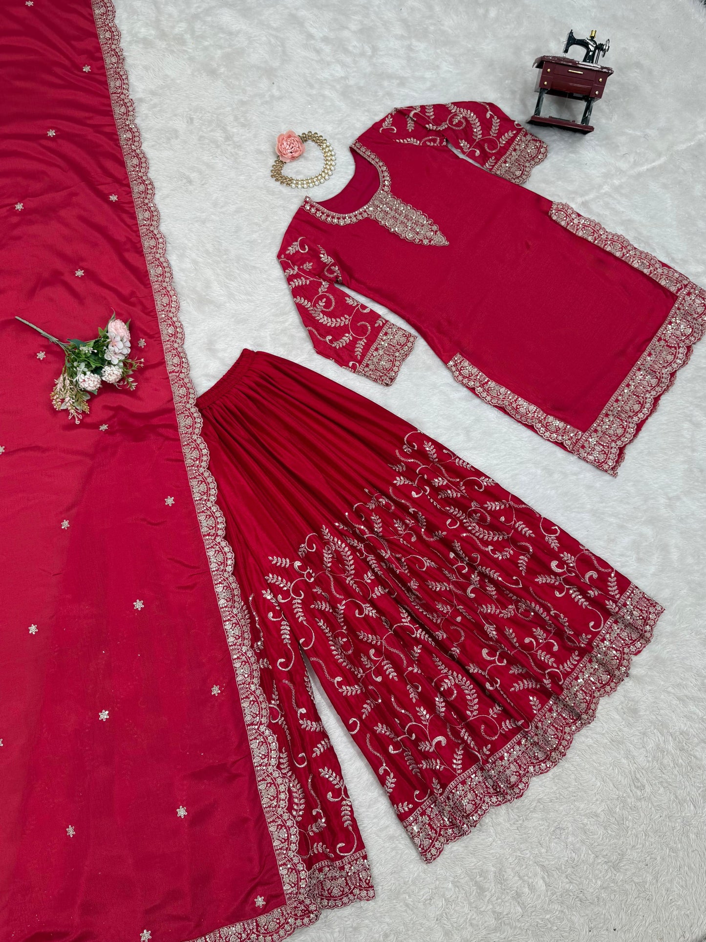 Readymade Indian red Palazzo Suit Set pakistani eid salwar kameez
