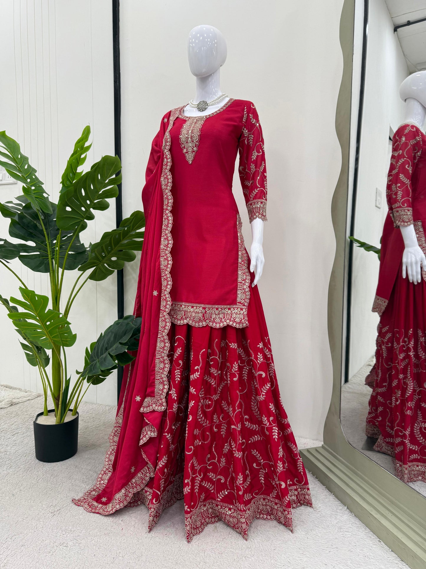 Readymade Indian red Palazzo Suit Set pakistani eid salwar kameez