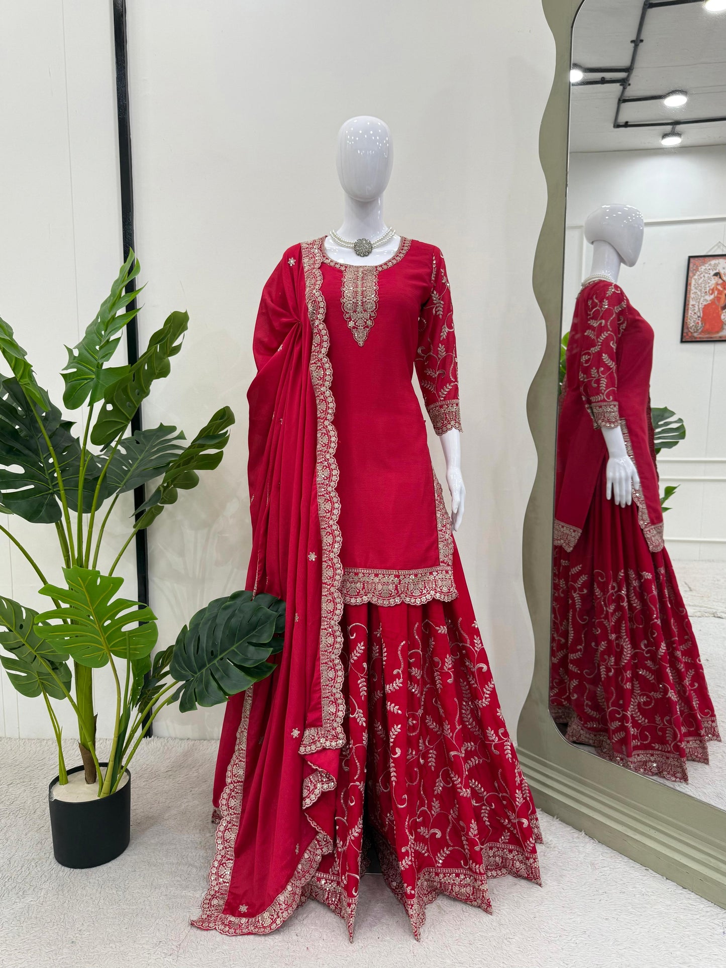 Readymade Indian red Palazzo Suit Set pakistani eid salwar kameez