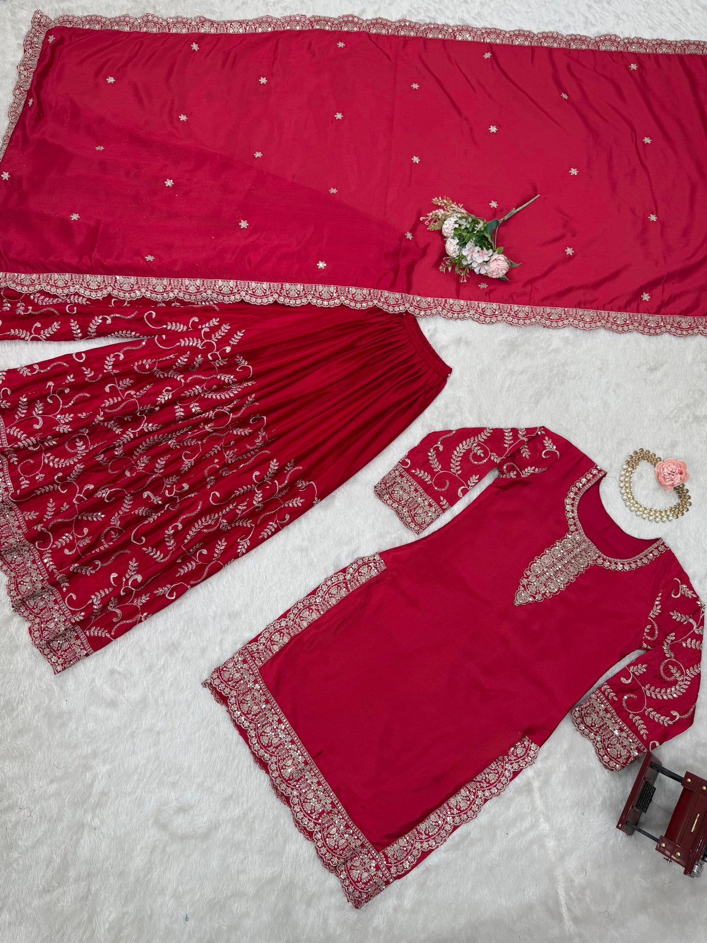 Readymade Indian red Palazzo Suit Set pakistani eid salwar kameez