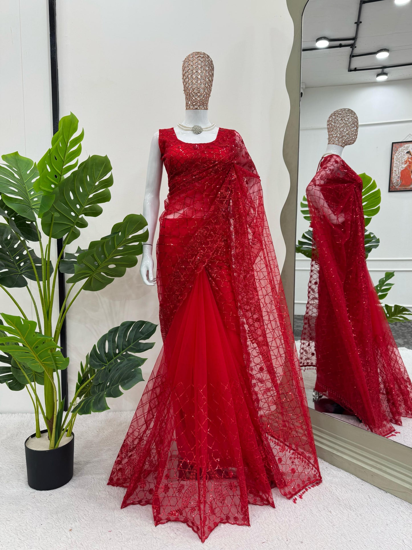 Red Wedding wear premium saree with blouse Readymade Festival partywear saree