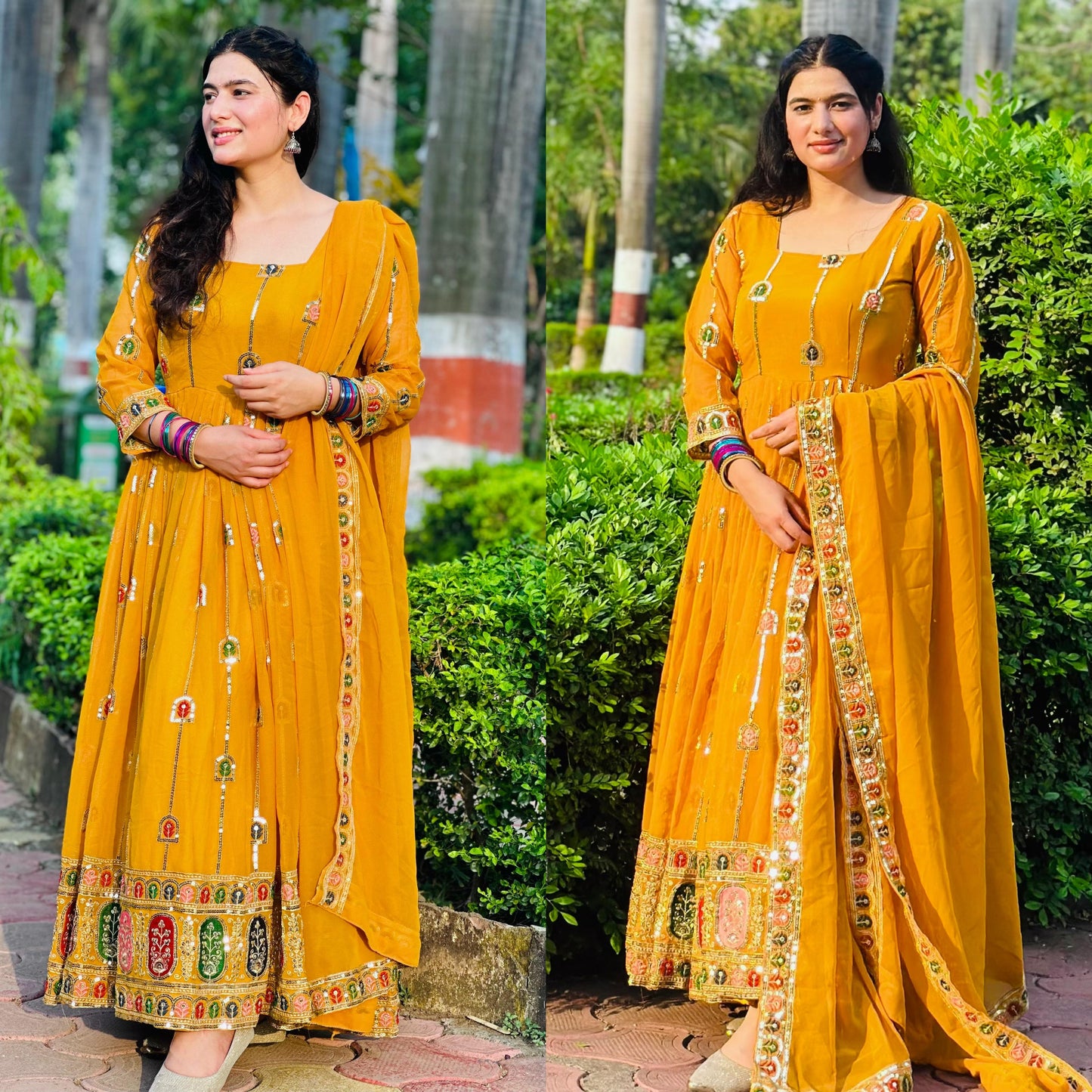 Anarkali Full Flair haldi wedding salwar kameez dress