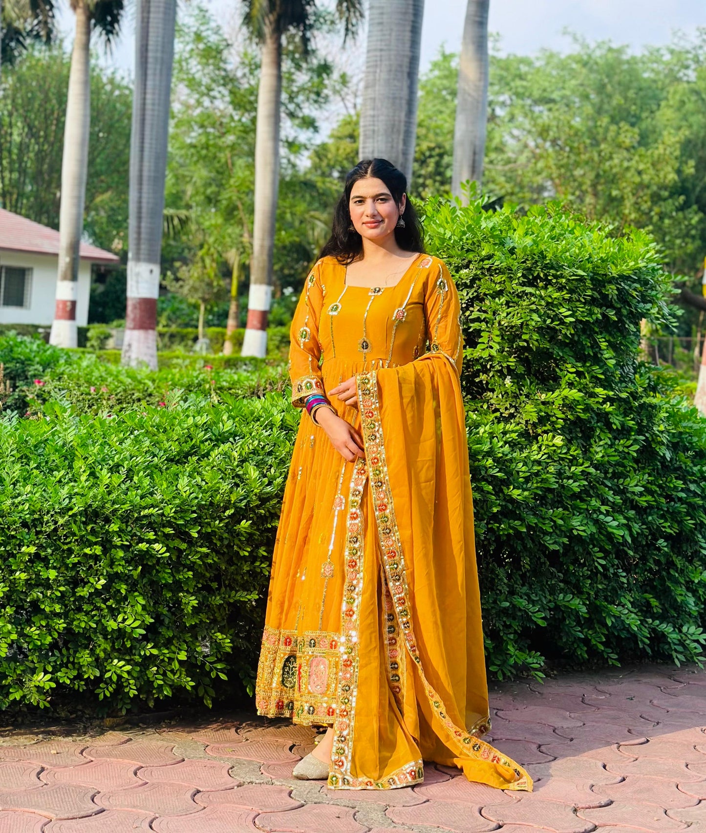 Anarkali Full Flair haldi wedding salwar kameez dress
