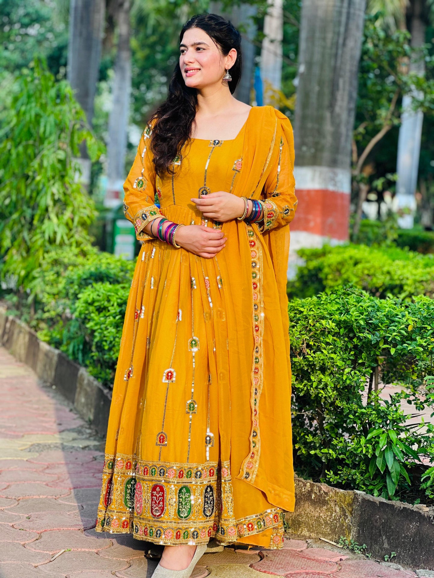 Anarkali Full Flair haldi wedding salwar kameez dress