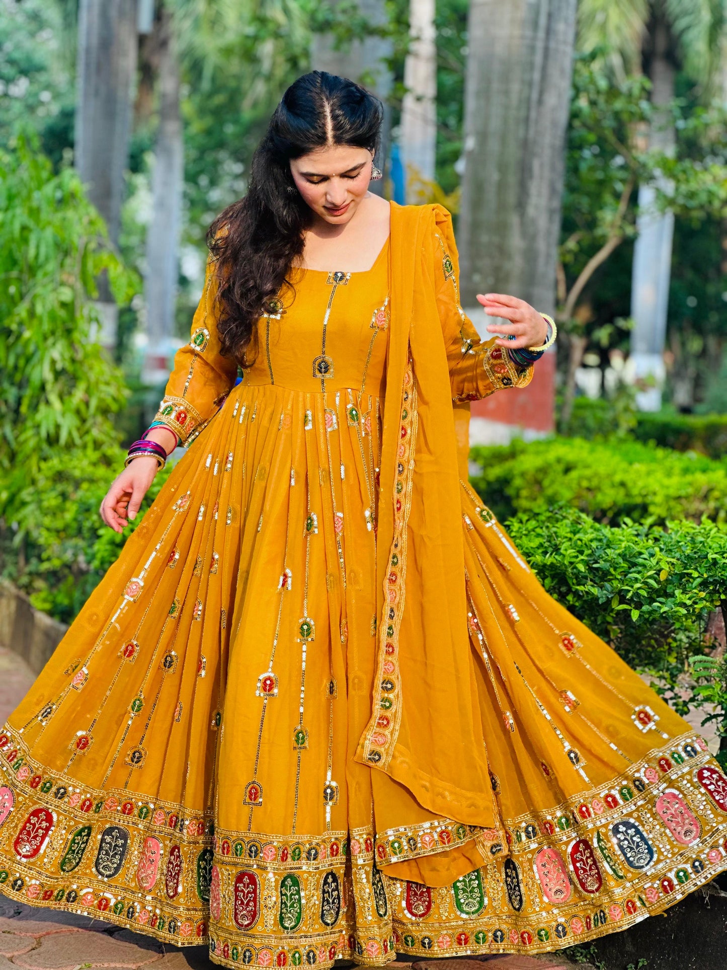 Anarkali Full Flair haldi wedding salwar kameez dress