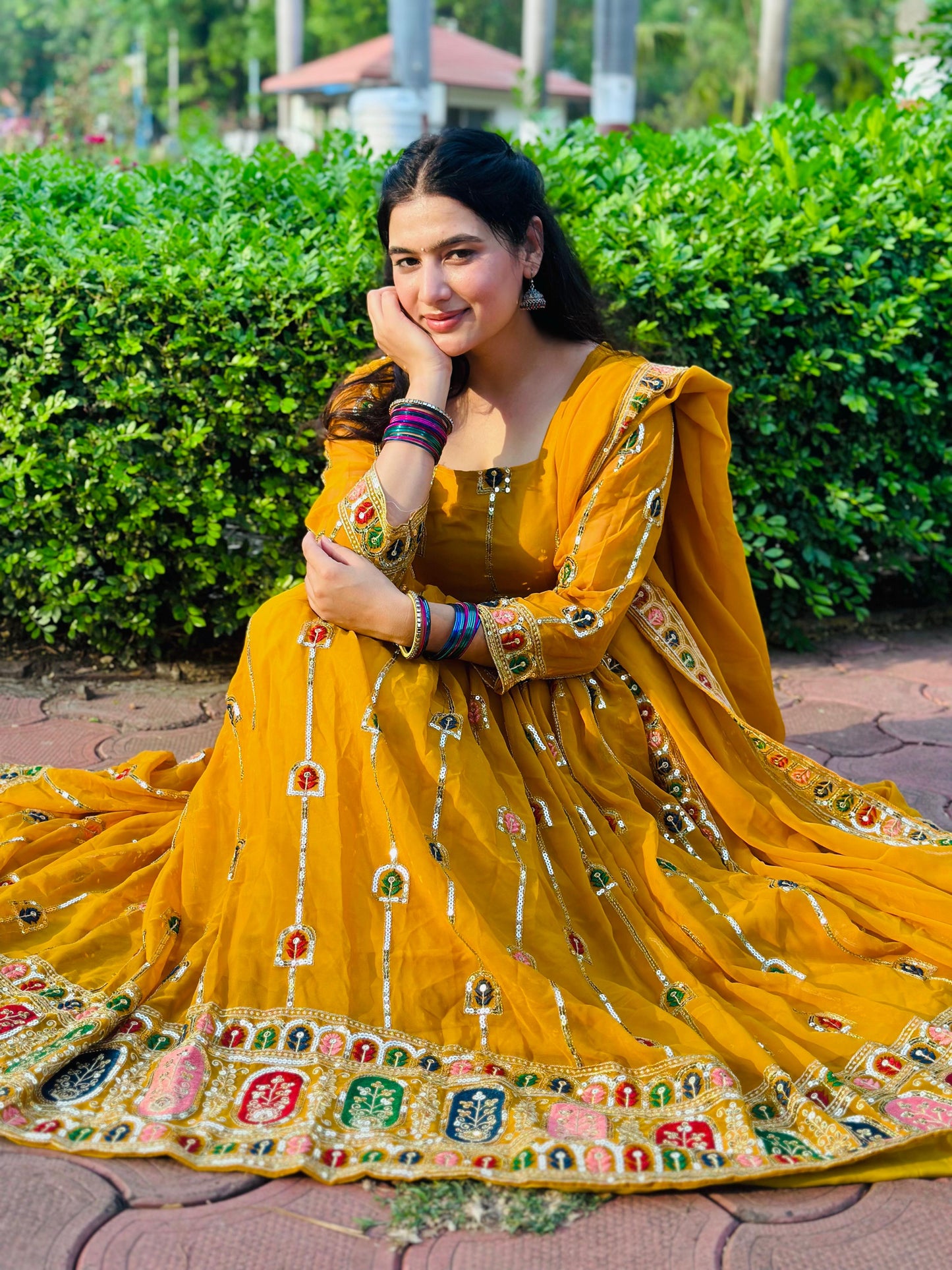 Anarkali Full Flair haldi wedding salwar kameez dress