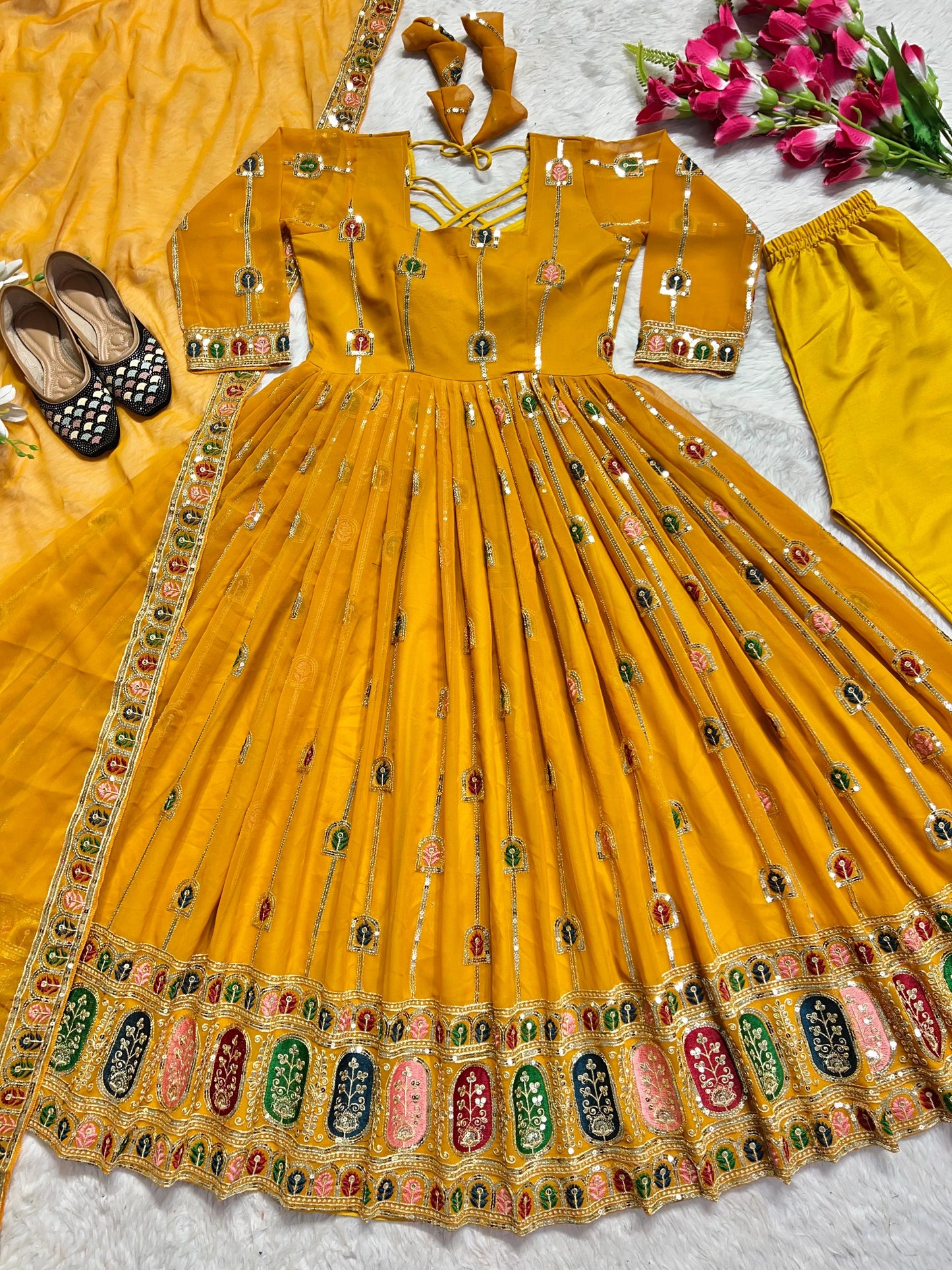 Anarkali Full Flair haldi wedding salwar kameez dress