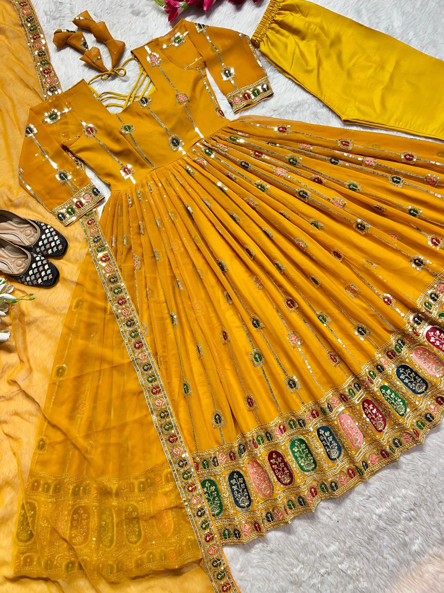 Anarkali Full Flair haldi wedding salwar kameez dress