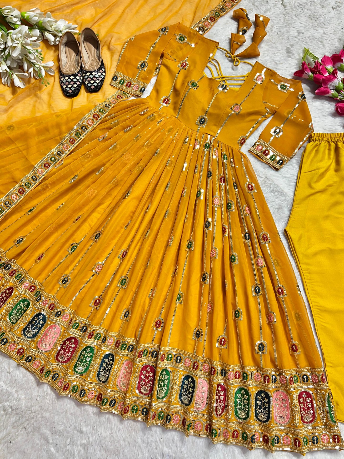 Anarkali Full Flair haldi wedding salwar kameez dress