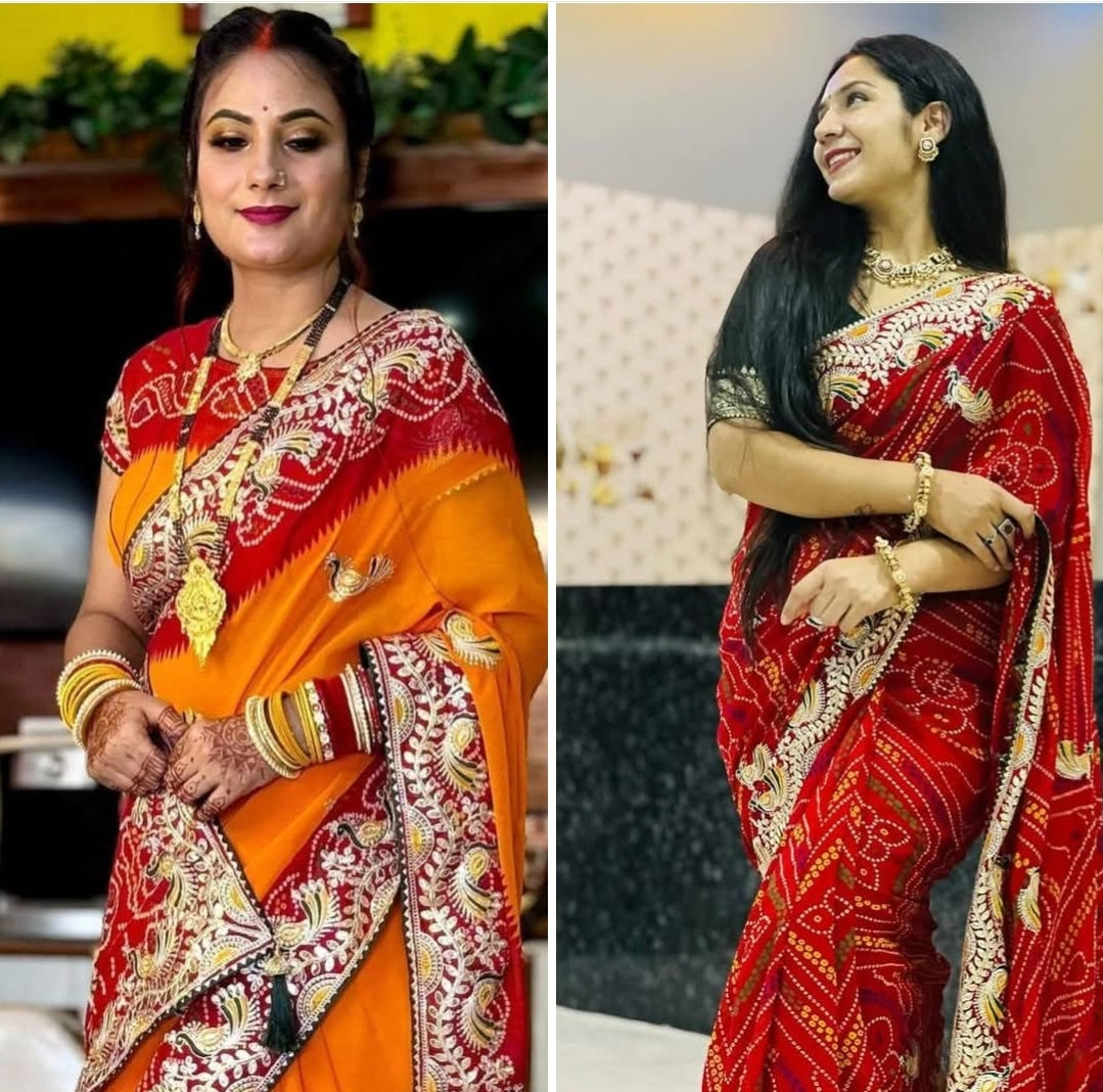 Heavy premium bandhej wedding wear indian Designer Readymade saree