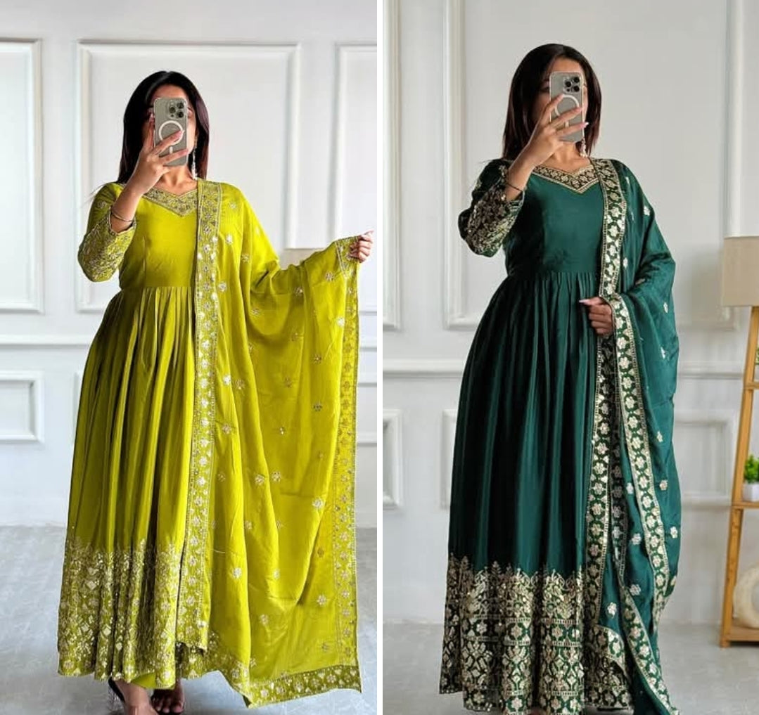 Green Salwar Kameez set anarkali Full Flair Indian Dress