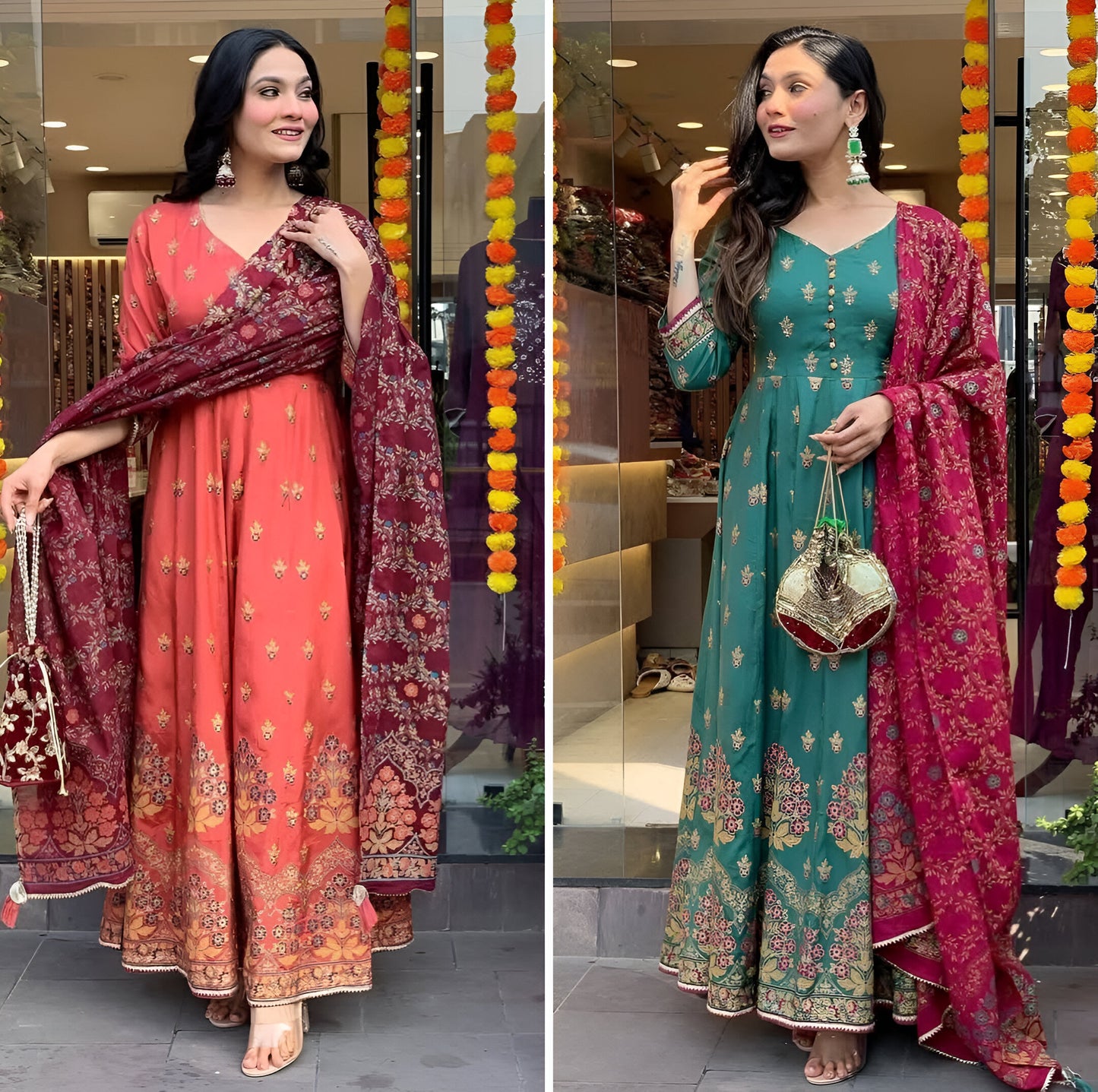 Wedding wear anarkali Full Flair gown set Readymade