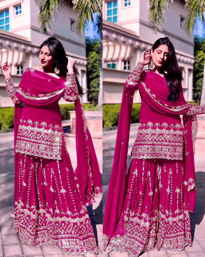 Pink Blue Sharara Suit Set Readymade Salwar Kameez dress