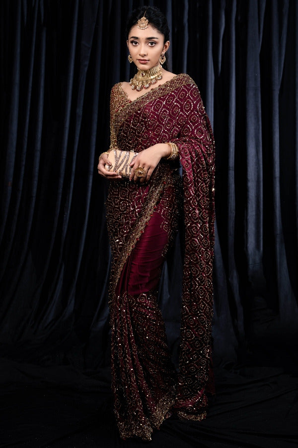 Readymade Wedding Designer Partywear sarees with stitched blouse New Ready To Wear Saree