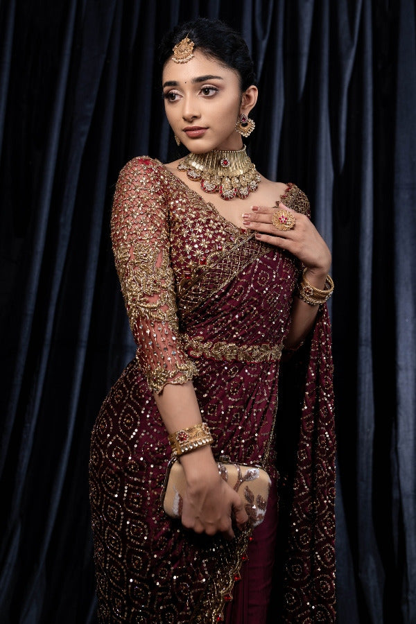 Readymade Wedding Designer Partywear sarees with stitched blouse New Ready To Wear Saree