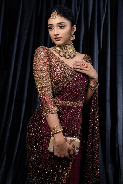 Readymade Wedding Designer Partywear sarees with stitched blouse New Ready To Wear Saree