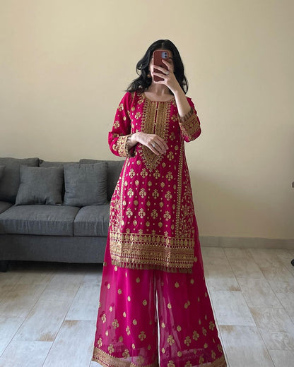 Pink Yellow Palazzo Suit Set Readymade Indian wedding dress salwar kameez
