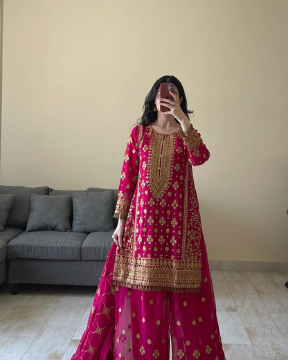 Pink Yellow Palazzo Suit Set Readymade Indian wedding dress salwar kameez