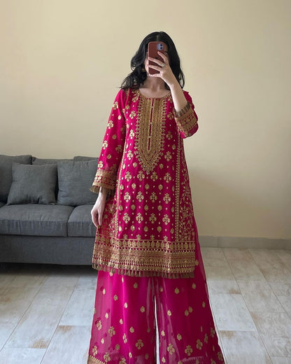 Pink Yellow Palazzo Suit Set Readymade Indian wedding dress salwar kameez