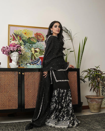 Black Indian Sharara Suit Dress Salwar Kameez