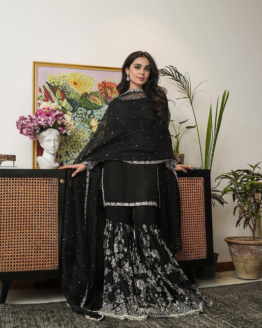 Black Indian Sharara Suit Dress Salwar Kameez