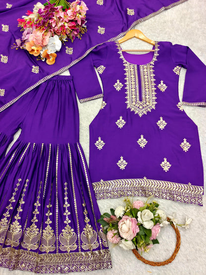 Purple Sharara Suit set Salwar Kameez Readymade New Indian Ready To Wear Wedding Suit