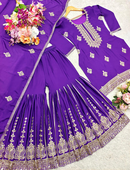 Purple Sharara Suit set Salwar Kameez Readymade New Indian Ready To Wear Wedding Suit
