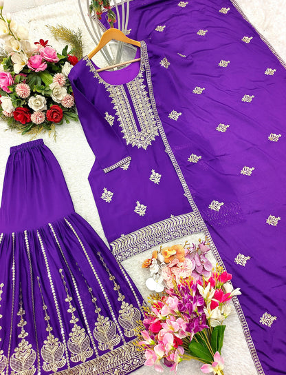 Purple Sharara Suit set Salwar Kameez Readymade New Indian Ready To Wear Wedding Suit