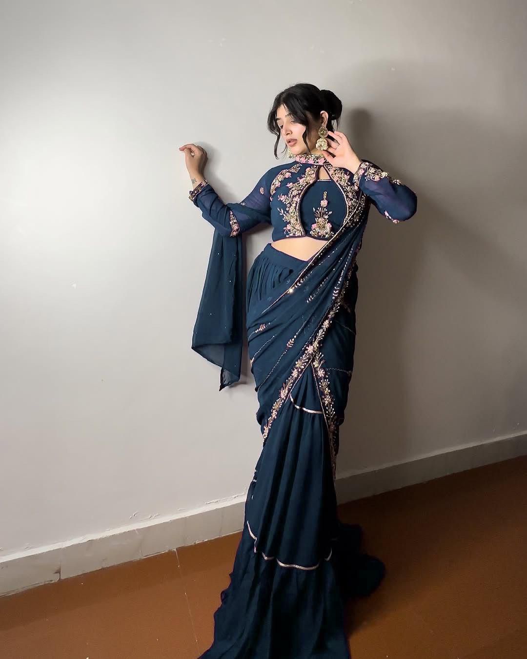 Indian Wedding Party Lehenga Saree Ready To Wear With Stitched Blouse Readymade