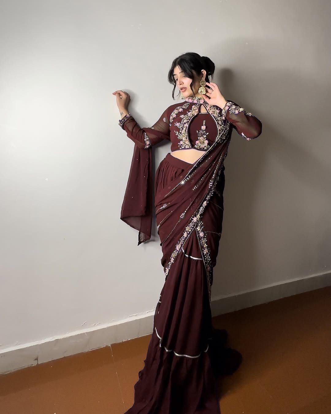 Indian Wedding Party Lehenga Saree Ready To Wear With Stitched Blouse Readymade