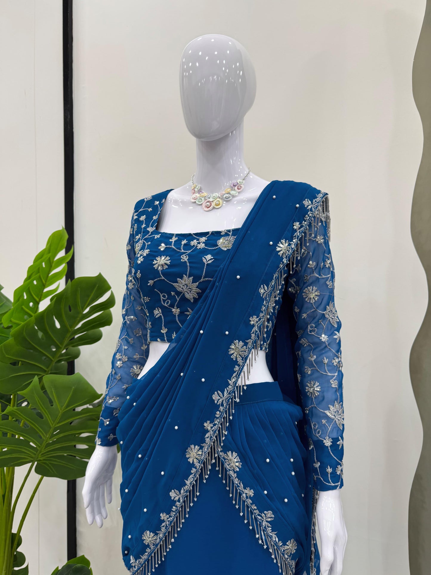 Indowestern Wedding PartyWear Indian Lehenga Saree Ready To Wear With Stitched Blouse Readymade