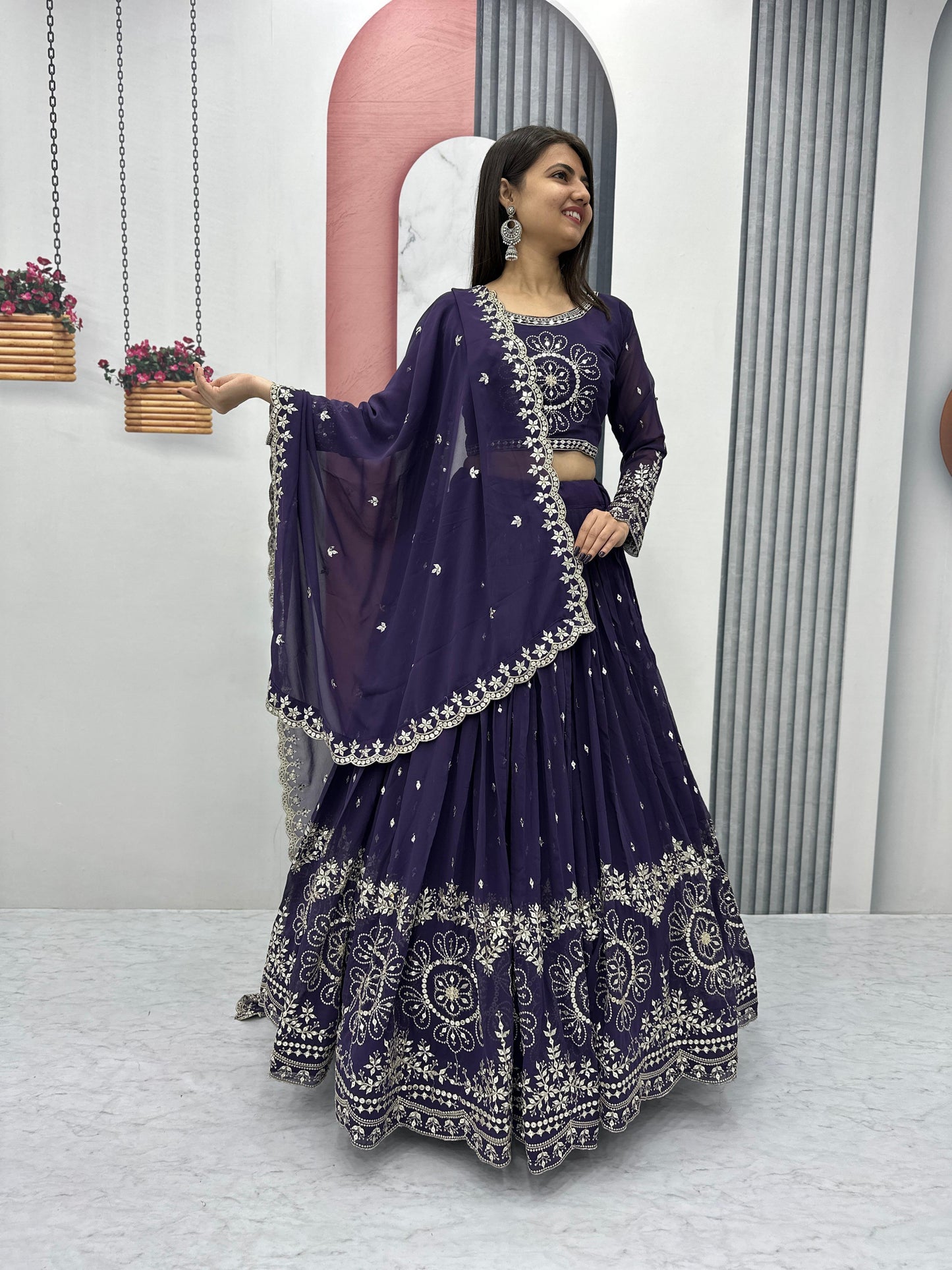 Purple Readymade Lehenga Choli Stitched For Wedding Women Party Skirt Ready To Wear