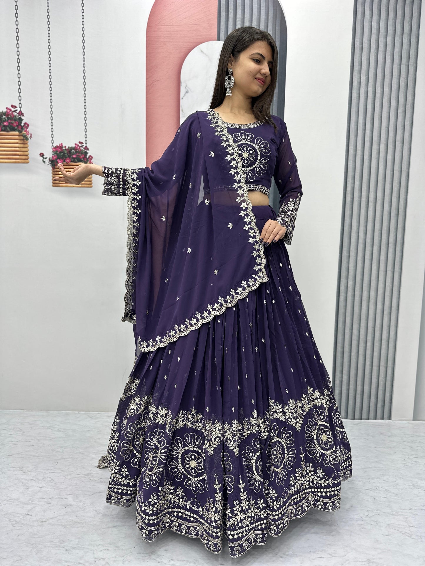 Purple Readymade Lehenga Choli Stitched For Wedding Women Party Skirt Ready To Wear