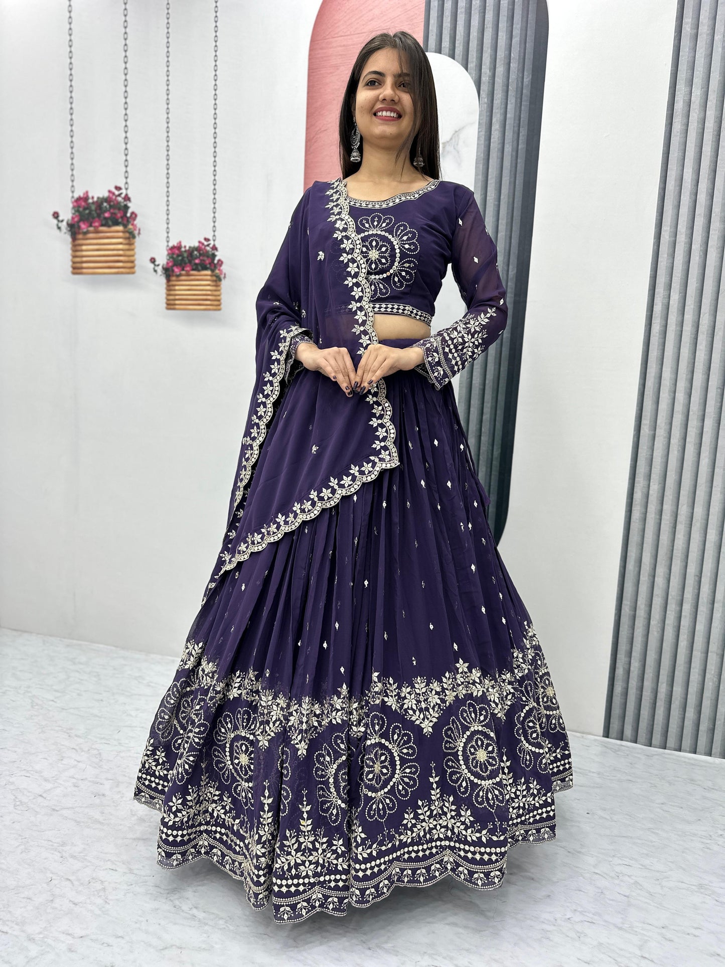 Purple Readymade Lehenga Choli Stitched For Wedding Women Party Skirt Ready To Wear