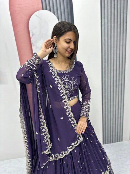 Purple Readymade Lehenga Choli Stitched For Wedding Women Party Skirt Ready To Wear