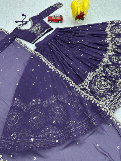 Purple Readymade Lehenga Choli Stitched For Wedding Women Party Skirt Ready To Wear