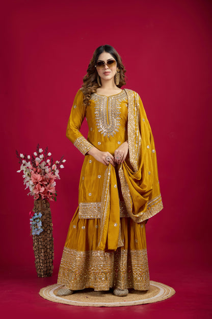 Top-Sharara And Dupatta Set With Fully Stitched Ready To Wear Collection Dress Readymade